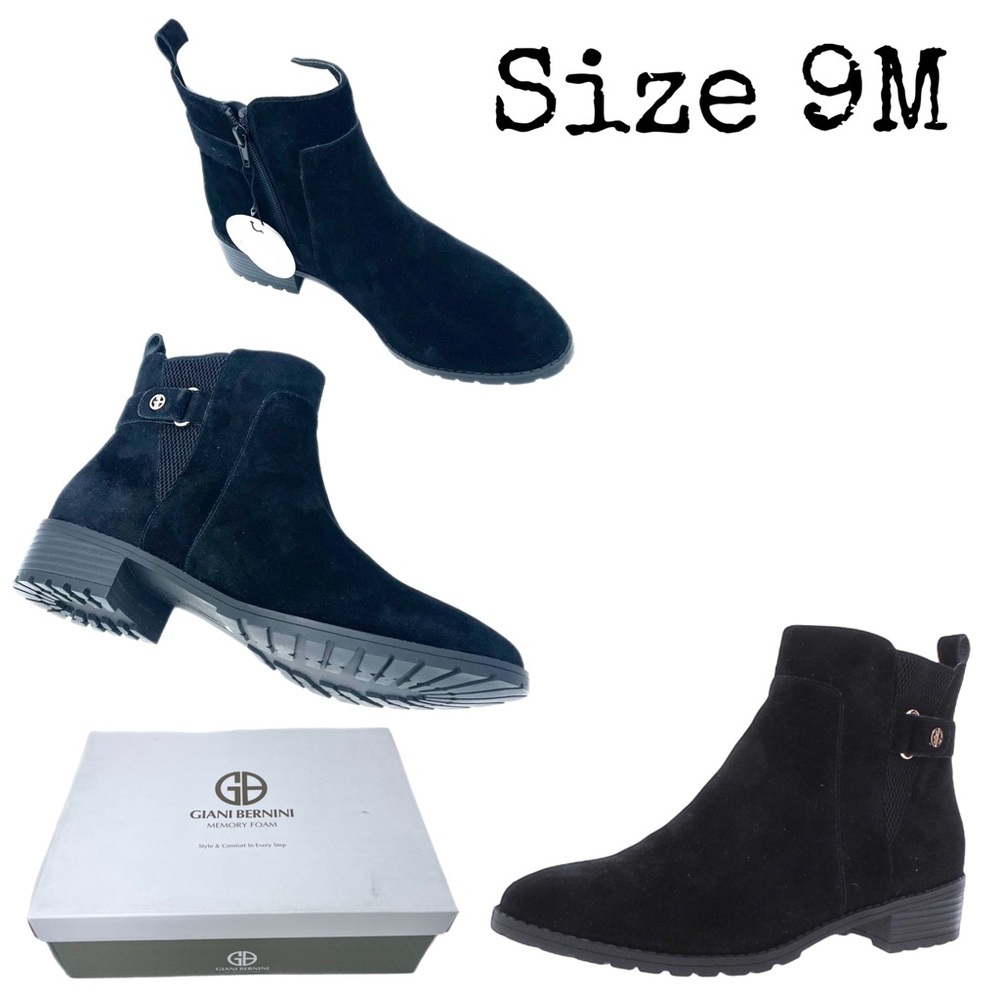 Giani Bernini Womens Eilee Suede Memory Foam Booties Black 9 Medium NIB!